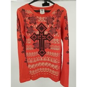 Red Geometric Long Sleeve Top